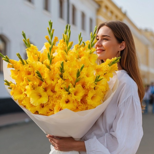 15 желтых гладиолусов
