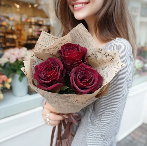 3 бордовые розы