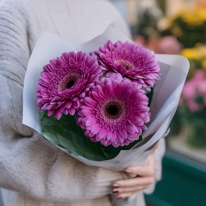 Букет 3 фиолетовые герберы Букет 3 фиолетовые герберы