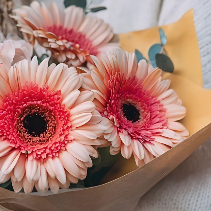 Букет 3 герберы с гортензией и пшеницей Букет 3 герберы с гортензией и пшеницей