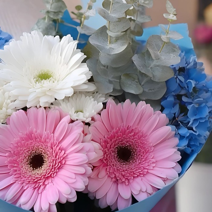 Букет 3 герберы с хризантемой Букет 3 герберы с хризантемой