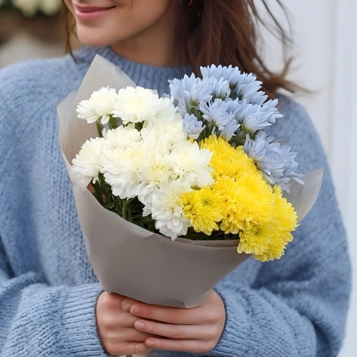 Букет 3 хризантемы микс Букет 3 хризантемы микс