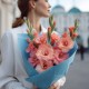 Букет 3 коралловых гладиолуса