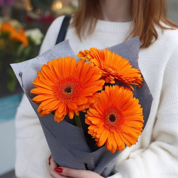 Букет 3 оранжевые герберы Букет 3 оранжевые герберы