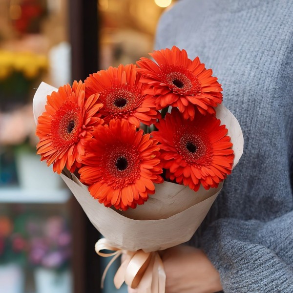 Букет 5 красных гербер
