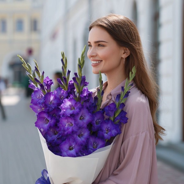 7 фиолетовых гладиолусов