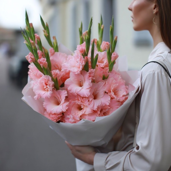 7 розовых гладиолусов