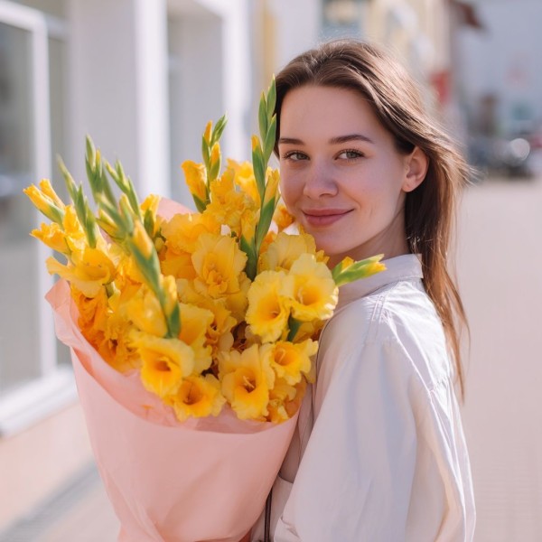 7 желтых гладиолусов