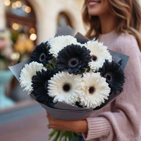 9 черно-белых гербер 9 черно-белых гербер