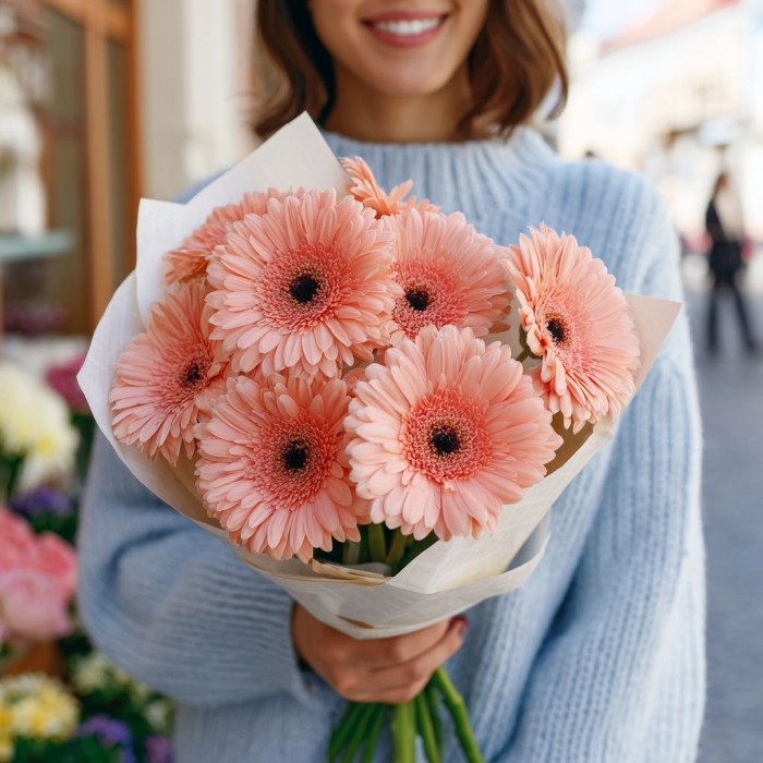 Букет 9 нежно-розовых гербер Букет 9 нежно-розовых гербер