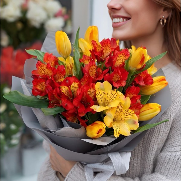 Альстромерии с желтыми тюльпанами