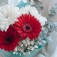 Красные герберы с хризантемой на День Матери