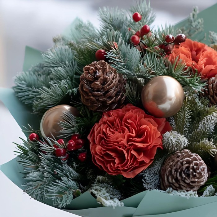 Новогодний букет с нобилисом и розами