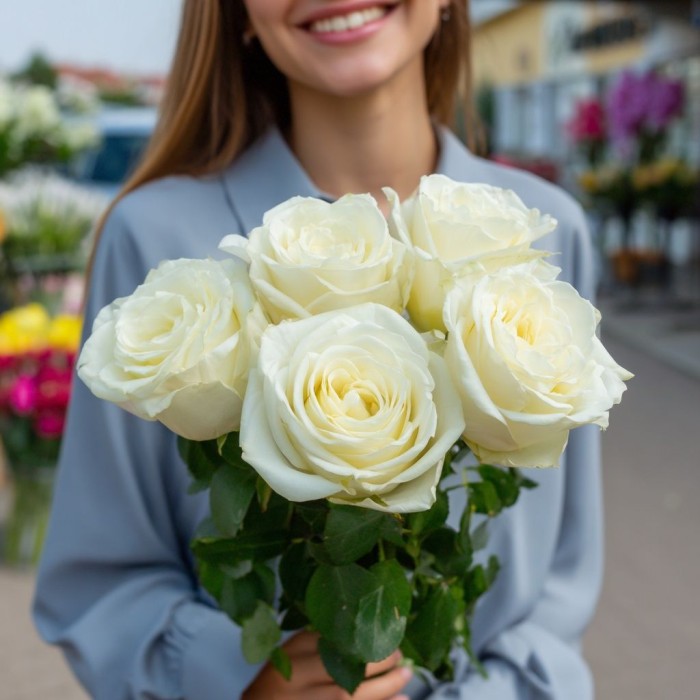 Букет белые розы 5 шт.